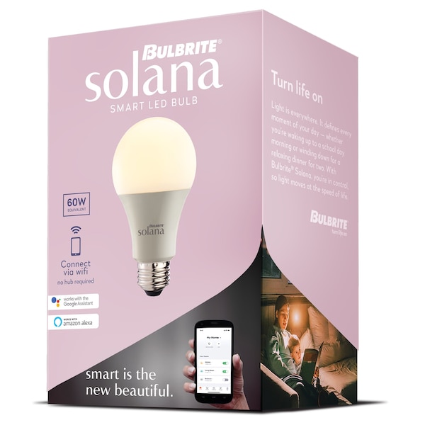 Solana 60-Watt Equivalent A19 Dimmable Smart Wi-Fi Connected LED Light Bulb White (1-Bulb)